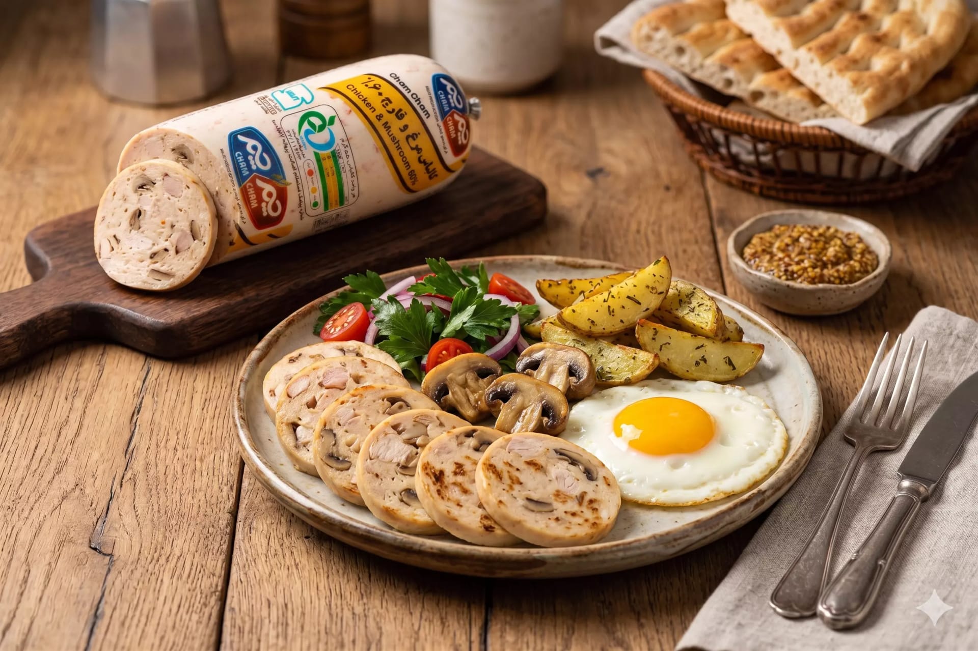 سوسیس مرغ و قارچ ۶۰ درصد چم چم سرو شده