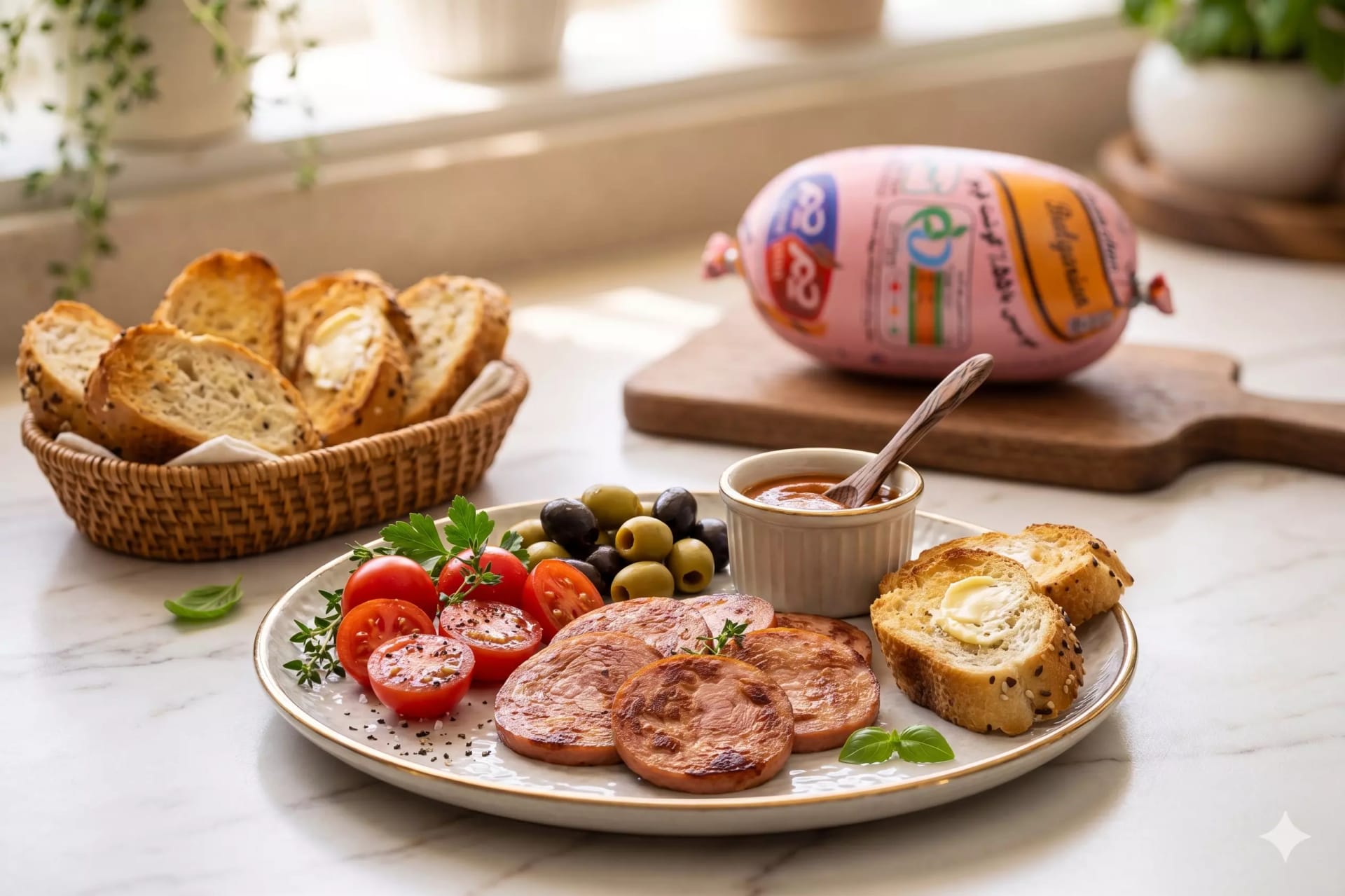 سوسیس ۵۵ درصد گوشت قرمز چم چم سرو شده روی تخته